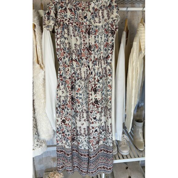 Bebop Women's Size L White Multicolor Floral Off the Shoulder Jumpsuit #0330 - Picture 2 of 16